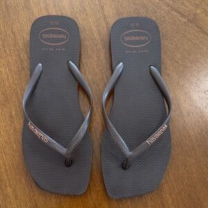 Havaianas Dark Gray Flip Flops with Pink Accents